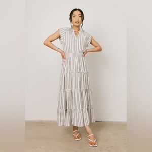 Bohme Ivory & Gray Striped Tiered Maxi Dress NWT